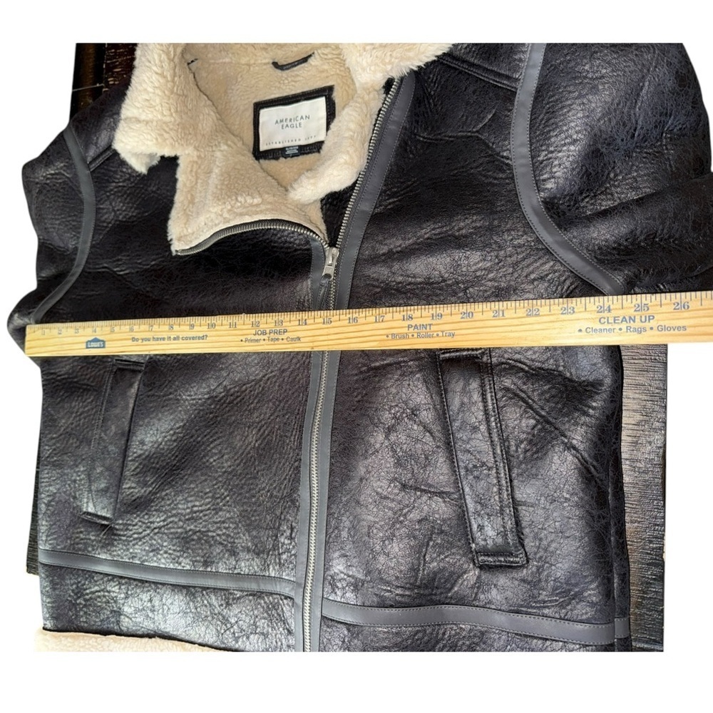 American Eagle AE Oversized Vegan Shearling Moto Jacket Black XL - Picture 9 of 16